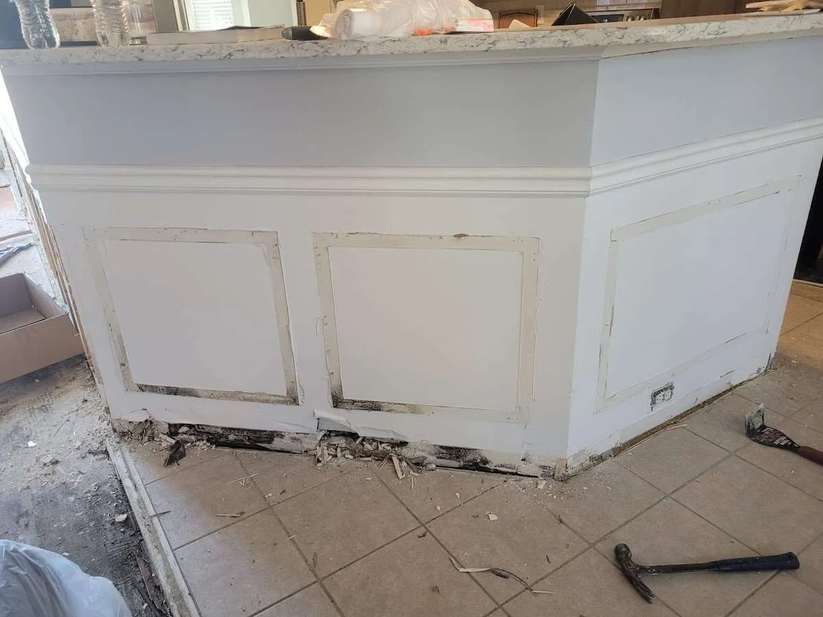 Water damage and mold on kitchen during Storm Damage Restoration in Spring